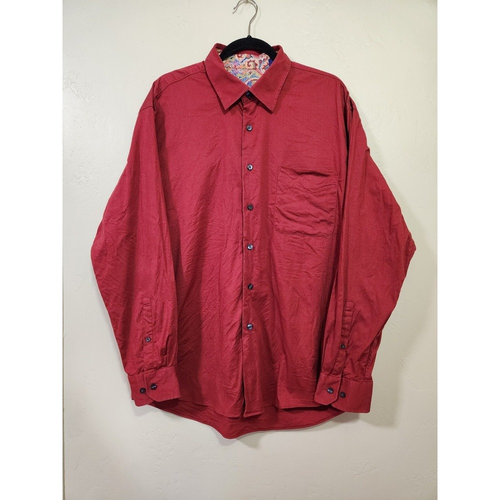 Alan Flusser Red Button Down‎ Shirt Mens Size XL Long Sleeve Business Work